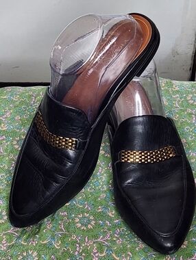 Vionic Black Slip-On Loafers with Gold Chain Accent